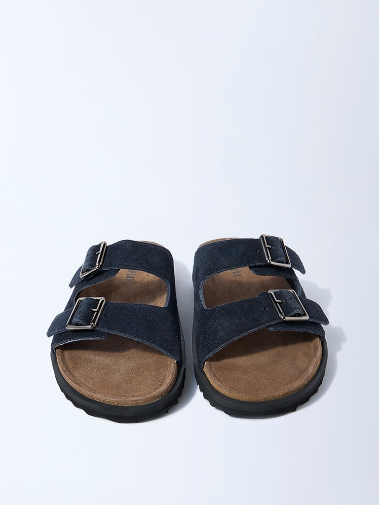 SOLEPLAY Navy Slip-On Suede Leather Sandals