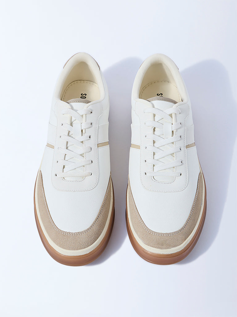 SOLEPLAY White Suede-Detail Lace-Up Sneakers