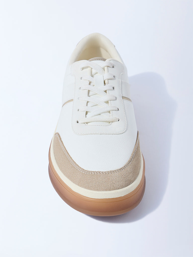 SOLEPLAY White Suede-Detail Lace-Up Sneakers