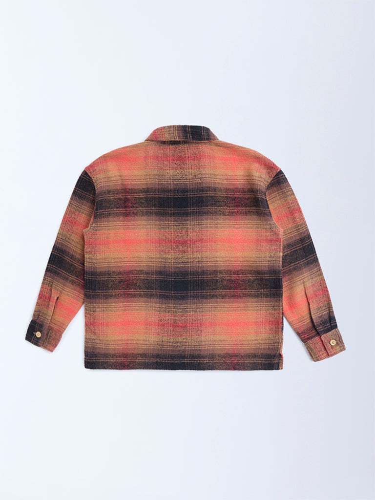 HOP Kids Boys Rust Checkered Cotton Shirt