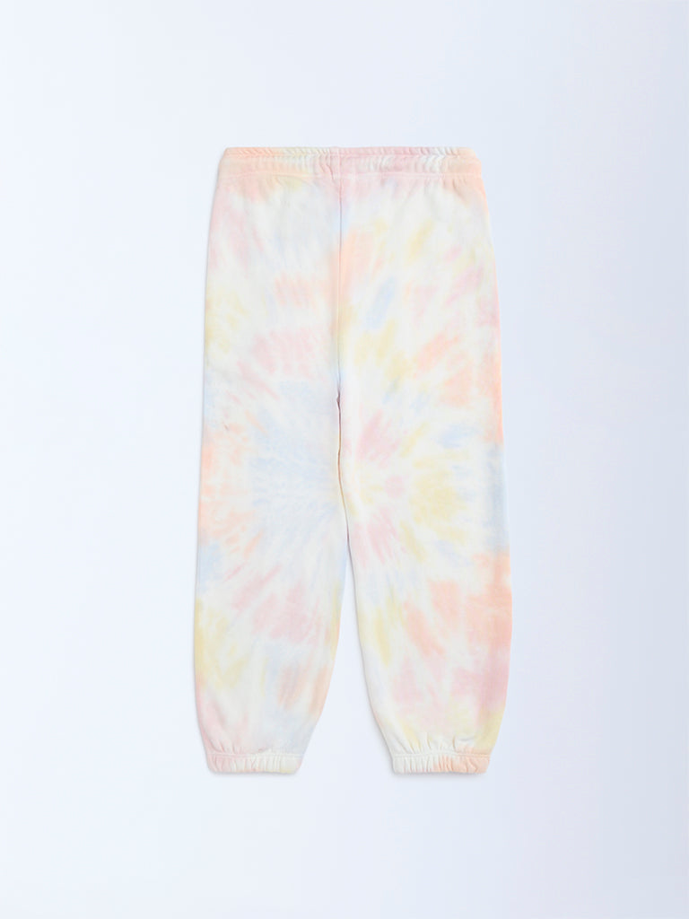 HOP Kids Girls Multicolour Tie-Dye High-Rise Cotton-Blend Joggers