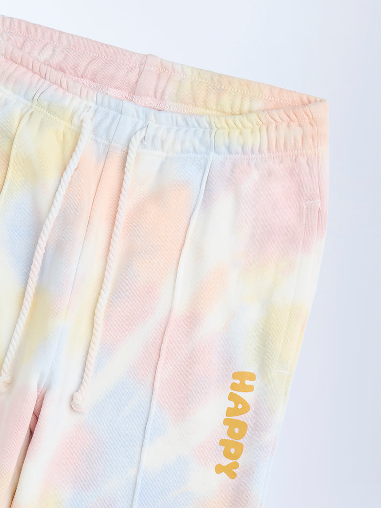 HOP Kids Girls Multicolour Tie-Dye High-Rise Cotton-Blend Joggers