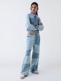 Nuon Blue Colour-Block High-Rise Cotton Jeans