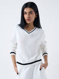 Studiofit White Knit-Textured Top