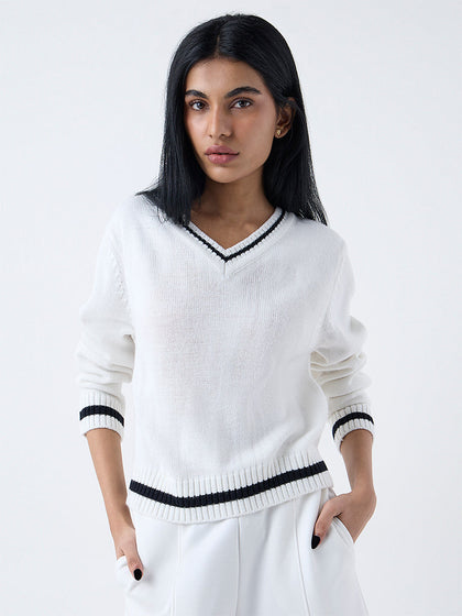 Studiofit White Knit-Textured Top