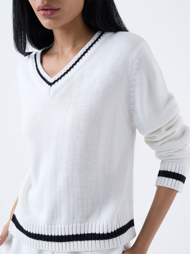 Studiofit White Knit-Textured Top