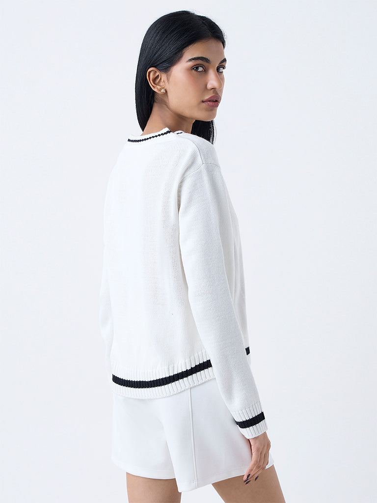 Studiofit White Knit-Textured Top