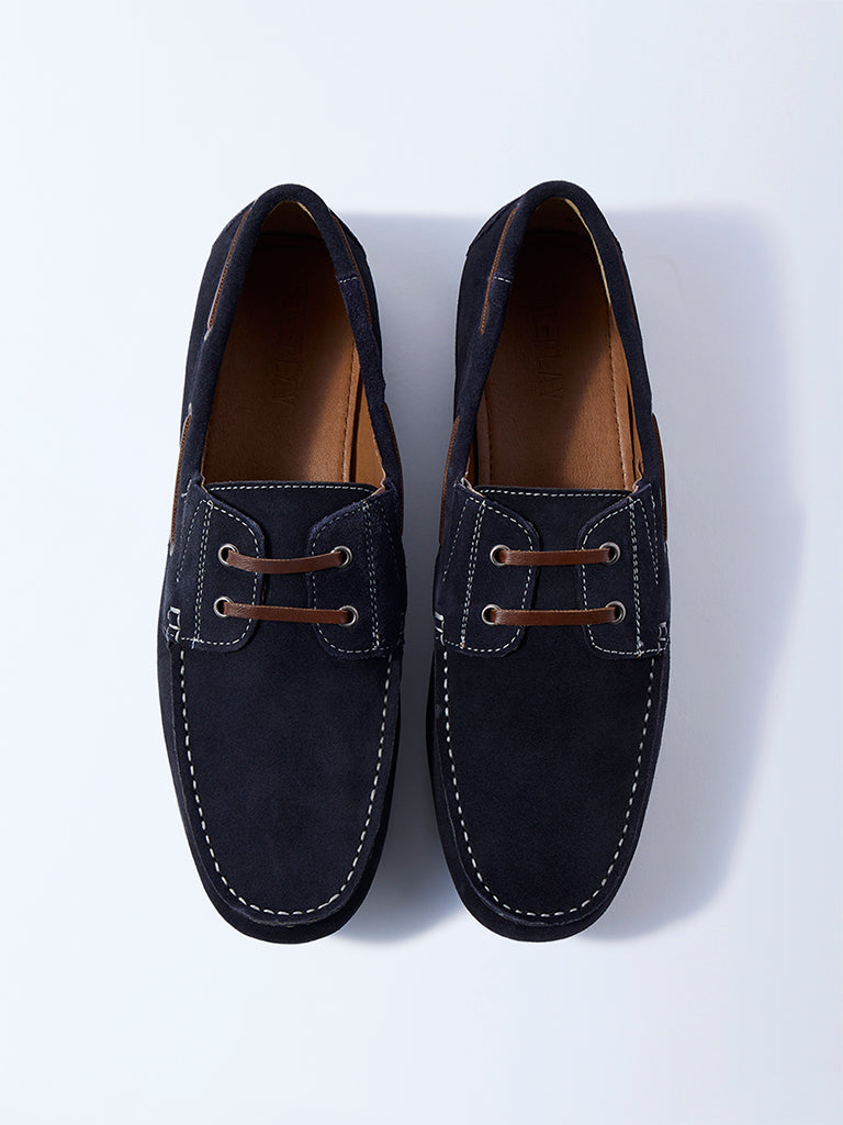 SOLEPLAY Navy Lace-Detailed Suede Loafers