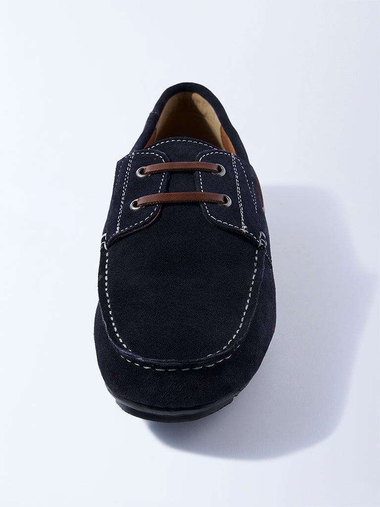 SOLEPLAY Navy Lace-Detailed Suede Loafers