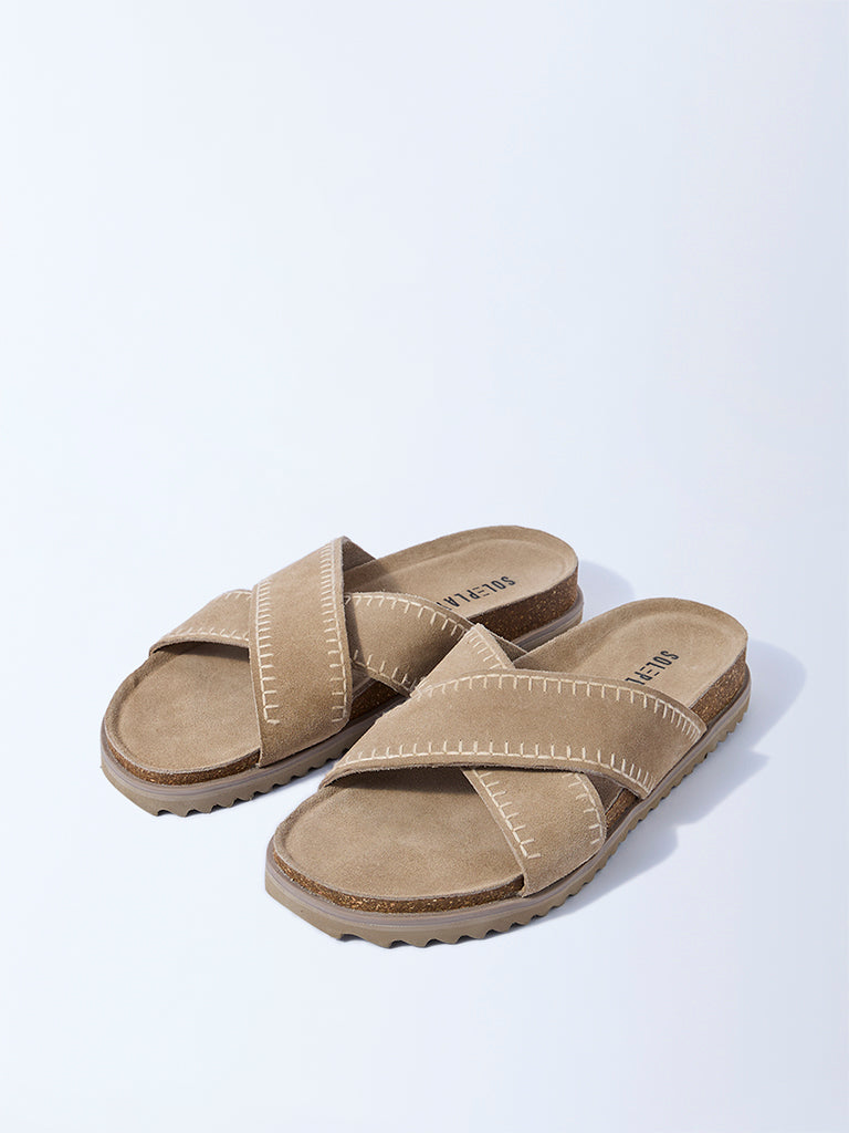 SOLEPLAY Beige Criss-Cross Strap Leather Sandals