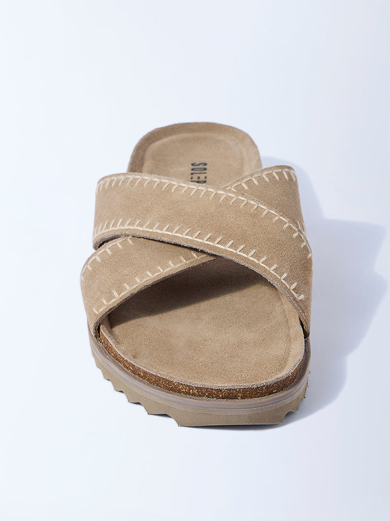 SOLEPLAY Beige Criss-Cross Strap Leather Sandals