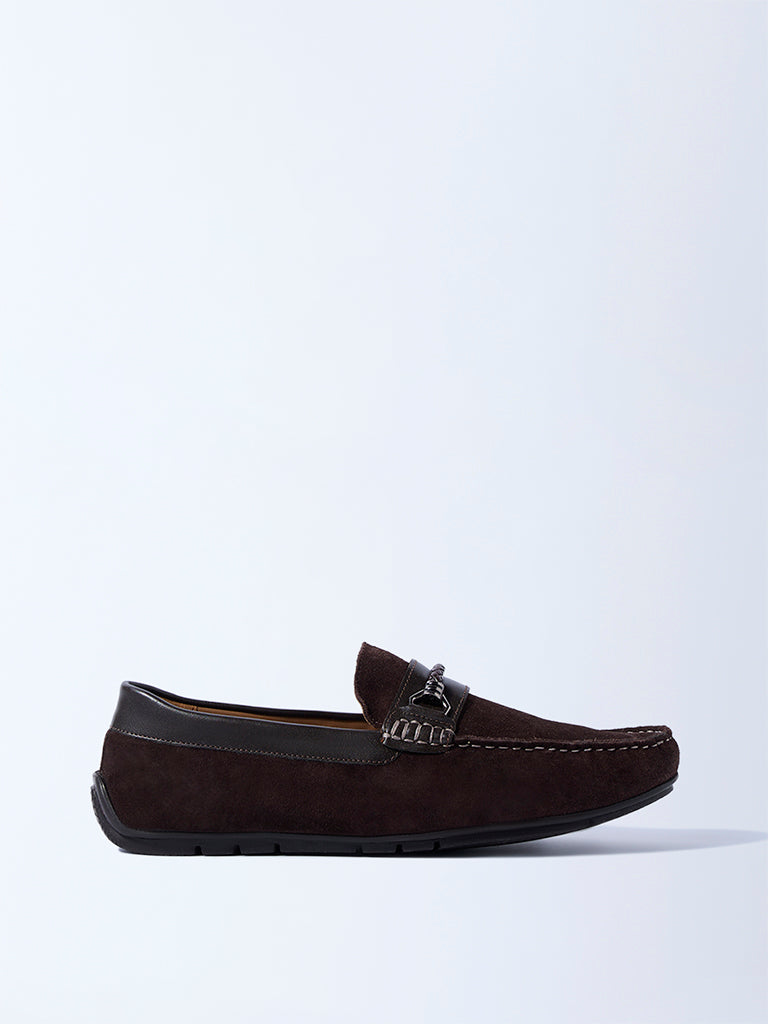 SOLEPLAY Dark Brown Suede Braided-Detail Leather Loafers