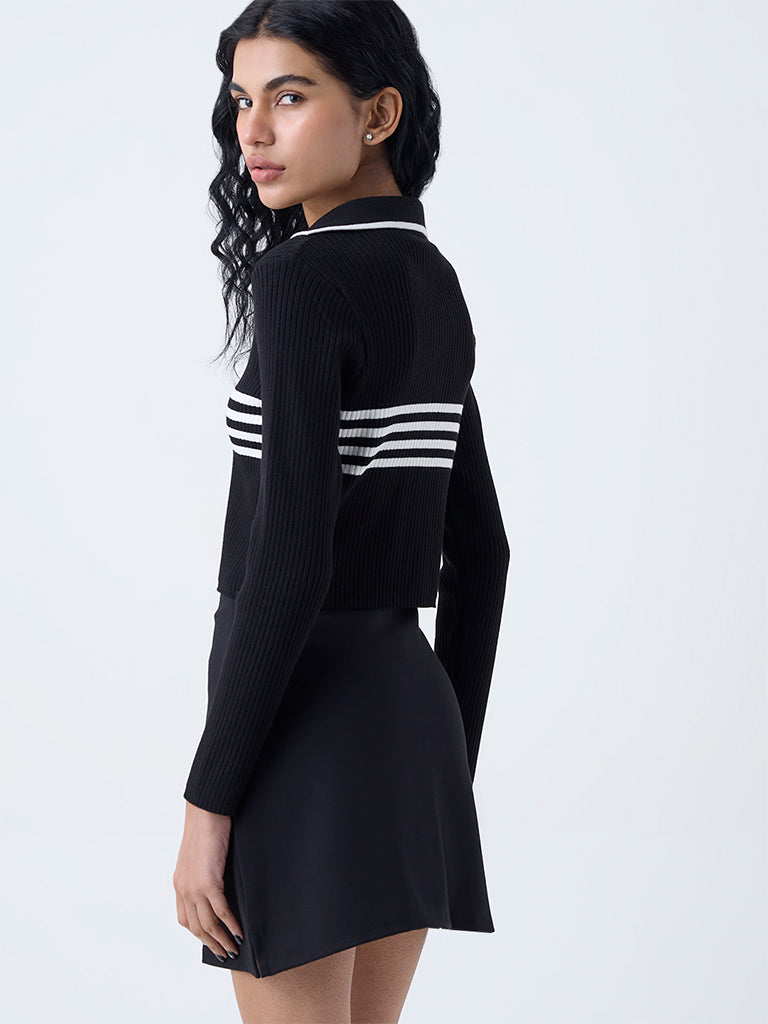 Studiofit Black Striped Ribbed Top