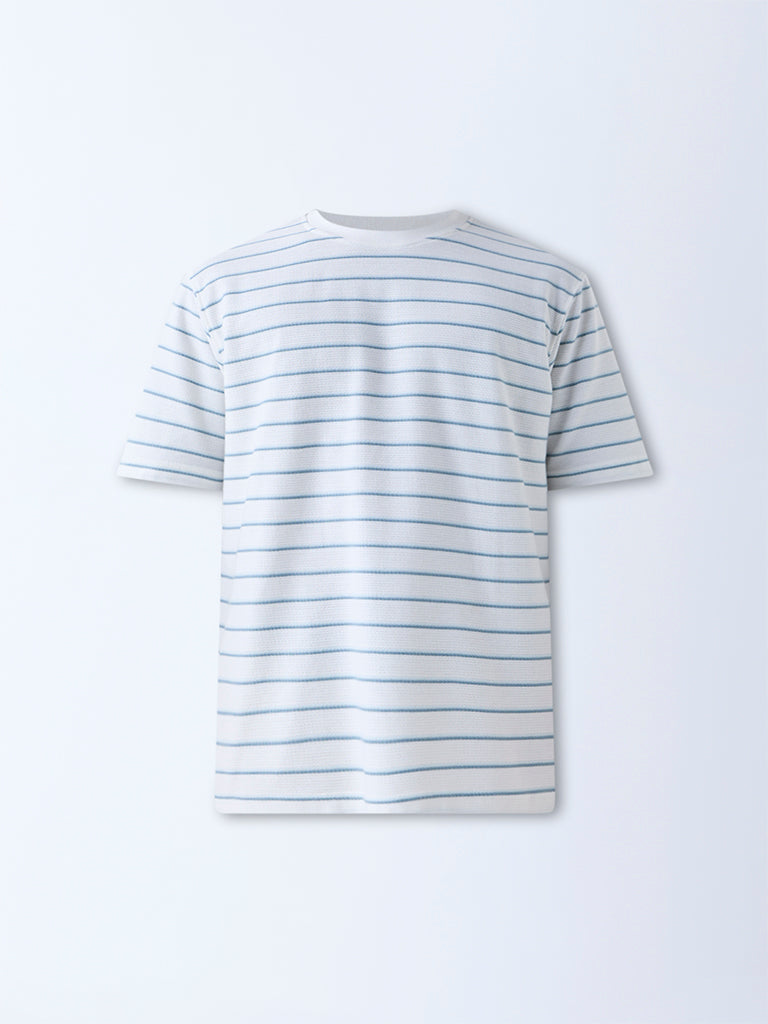 WES Lounge White Striped Relaxed-Fit Cotton-Blend T-Shirt