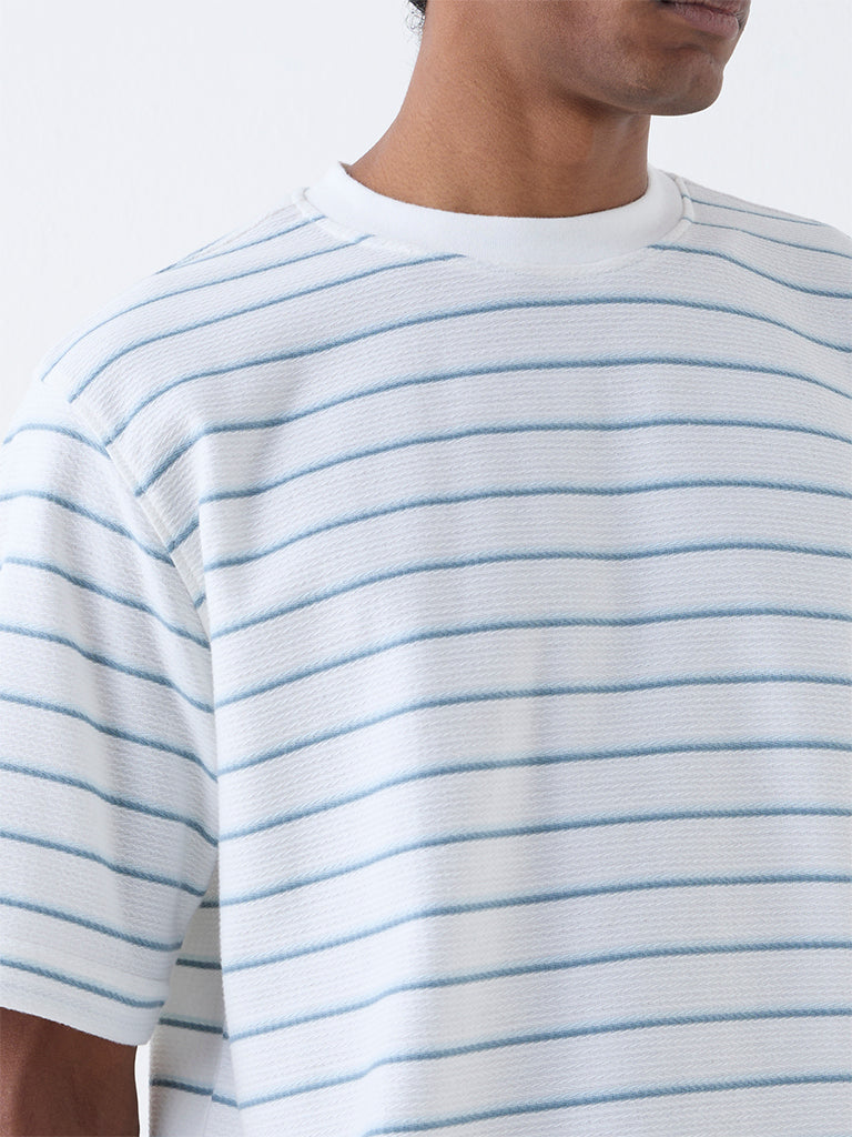 WES Lounge White Striped Relaxed-Fit Cotton-Blend T-Shirt