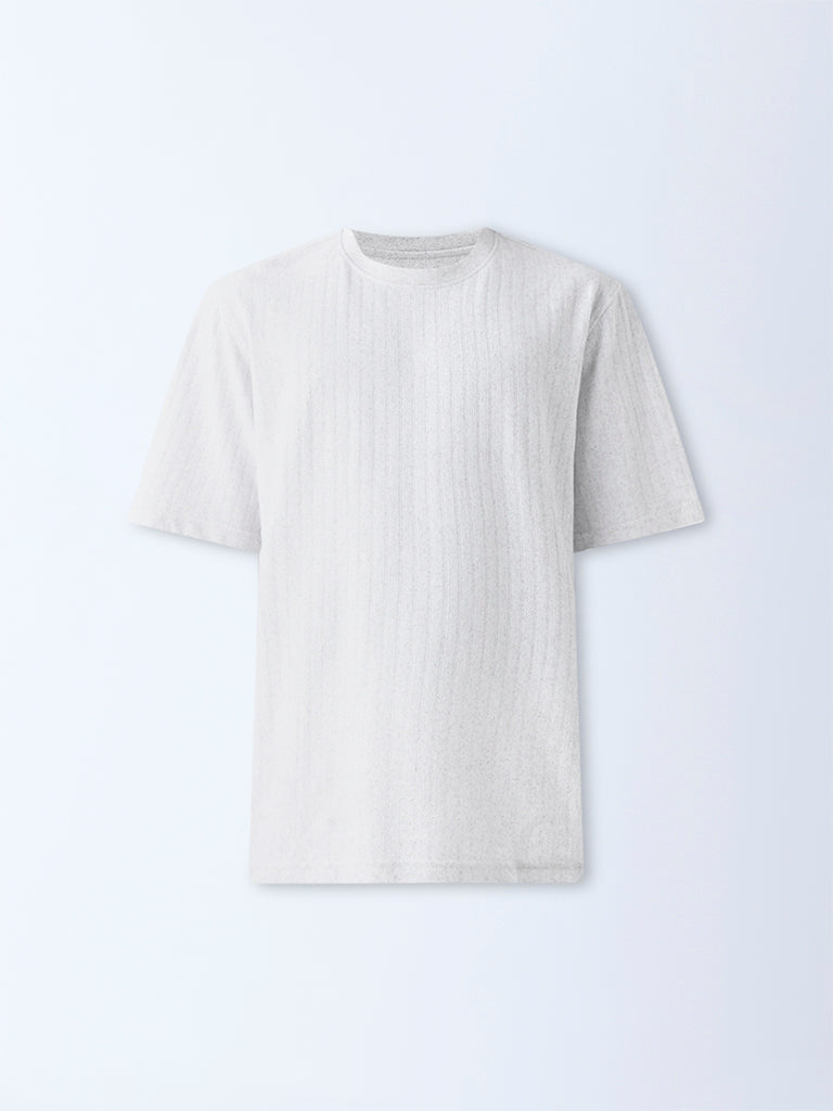 WES Lounge Grey Striped Relaxed-Fit Cotton-Blend T-Shirt