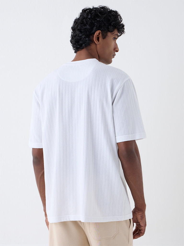 WES Lounge White Self Relaxed-Fit Cotton-Blend T-Shirt