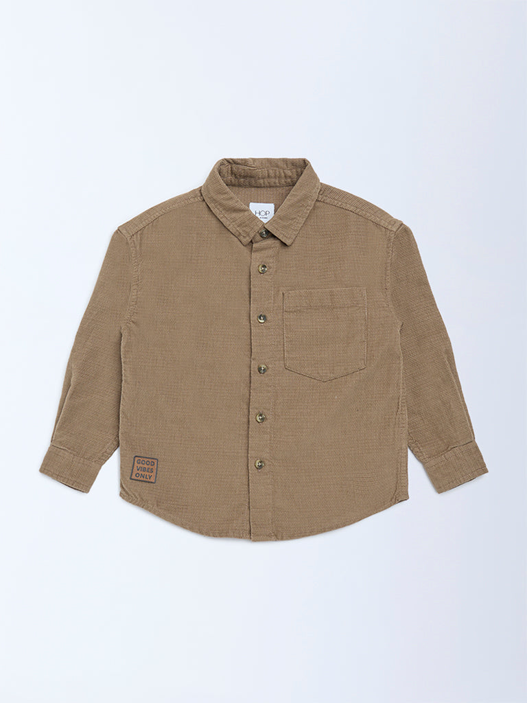 HOP Kids Boys Taupe Cotton Shirt