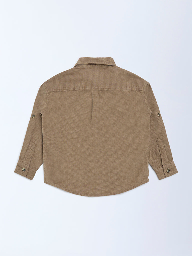 HOP Kids Boys Taupe Cotton Shirt