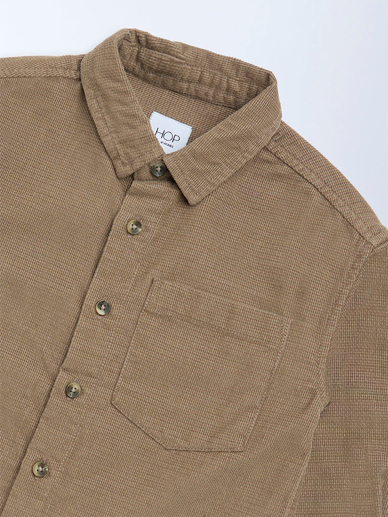 HOP Kids Boys Taupe Cotton Shirt