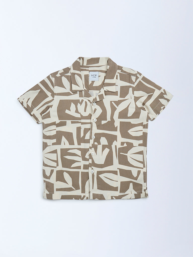 HOP Kids Boys Brown Abstract Printed Resort-Fit Shirt