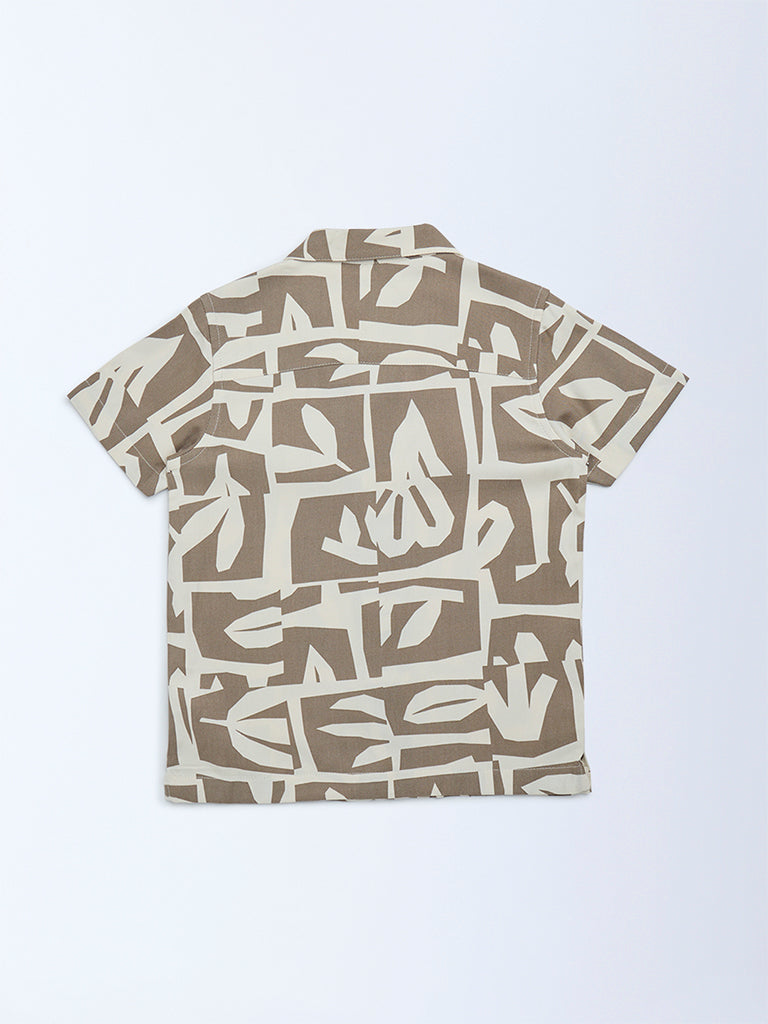 HOP Kids Boys Brown Abstract Printed Resort-Fit Shirt
