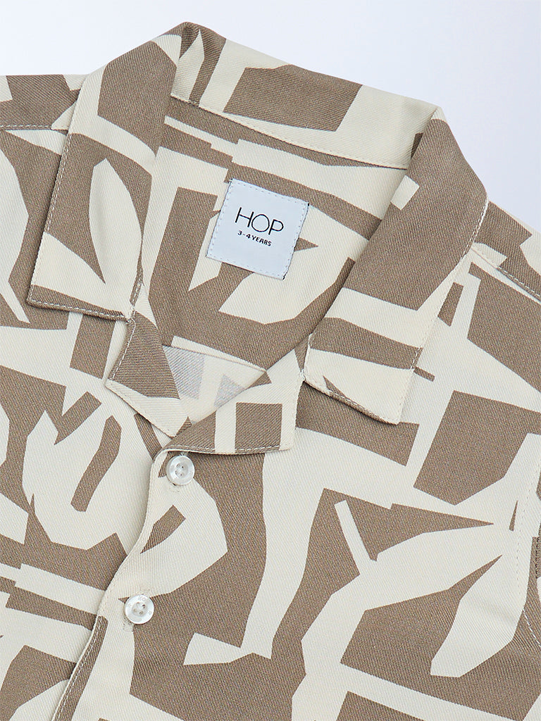 HOP Kids Boys Brown Abstract Printed Resort-Fit Shirt