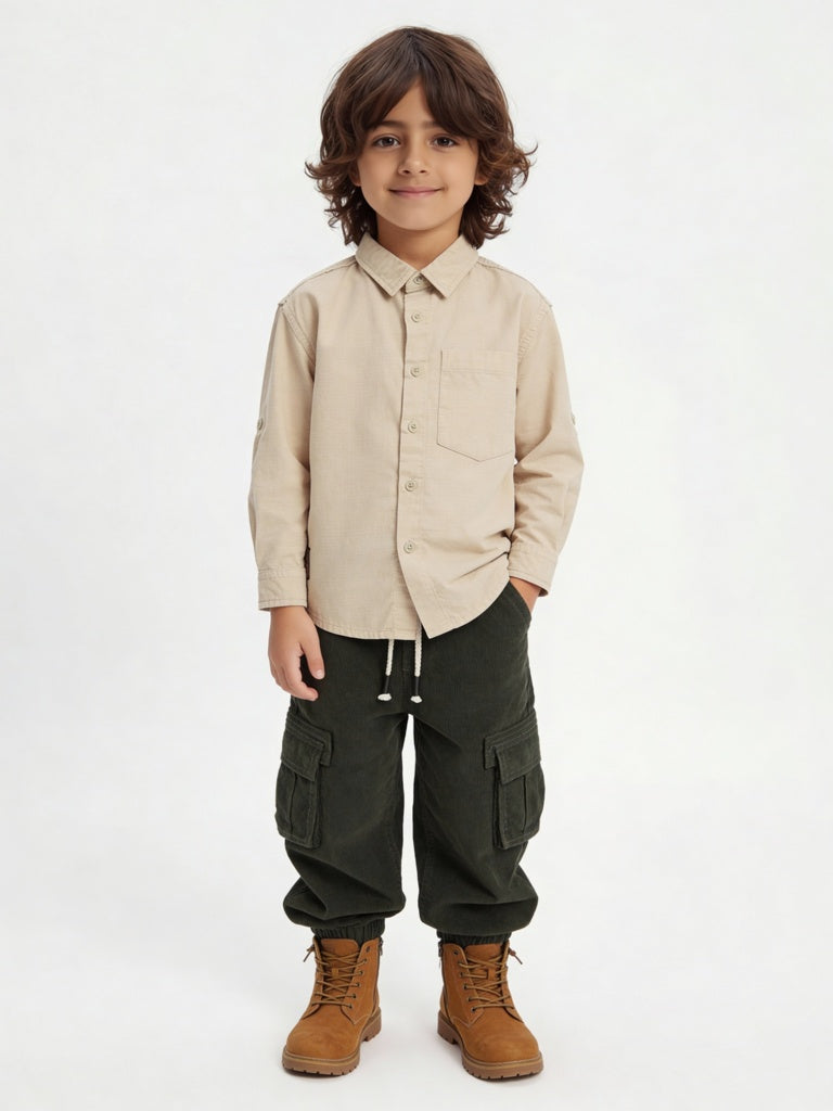 HOP Kids Boys Light Beige Cotton Shirt