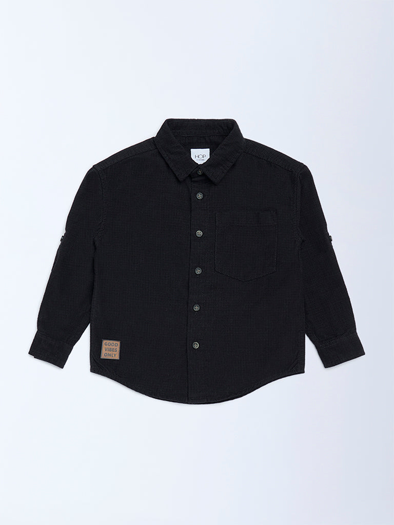 HOP Kids Boys Black Cotton Shirt