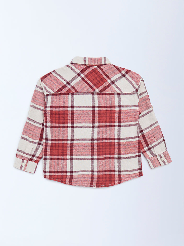 HOP Kids Boys Red Checkered Cotton Shirt