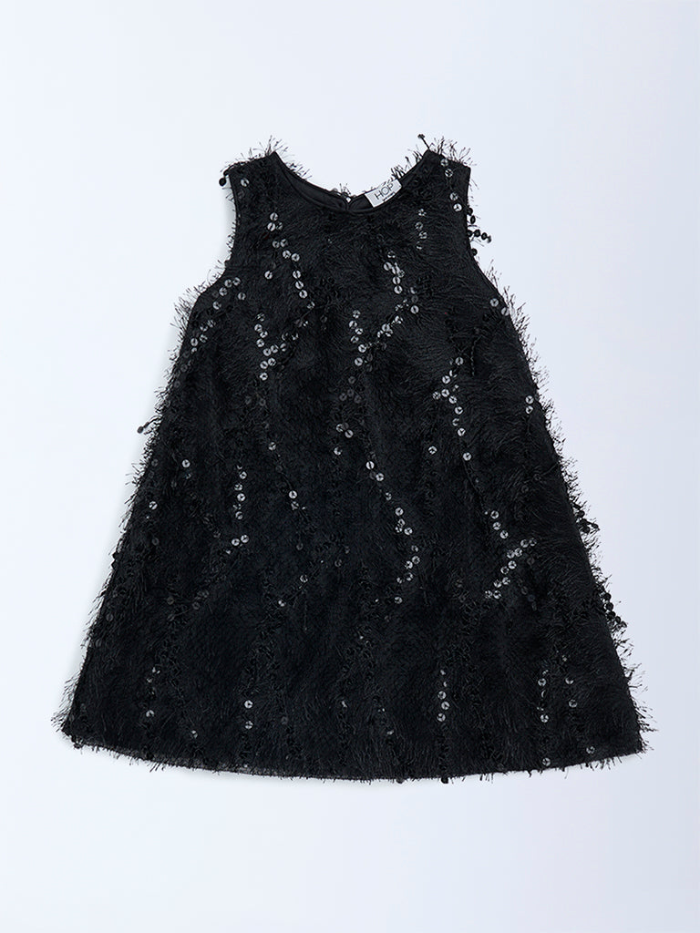 HOP Kids Girls Black Sequin Embellished Party Dress