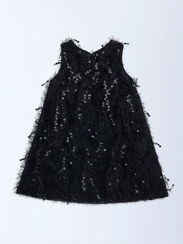 HOP Kids Girls Black Sequin Embellished Party Dress