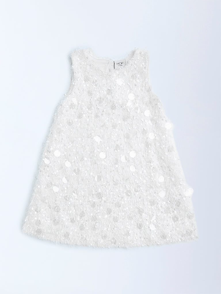HOP Kids Girls White Embellished Party Dress