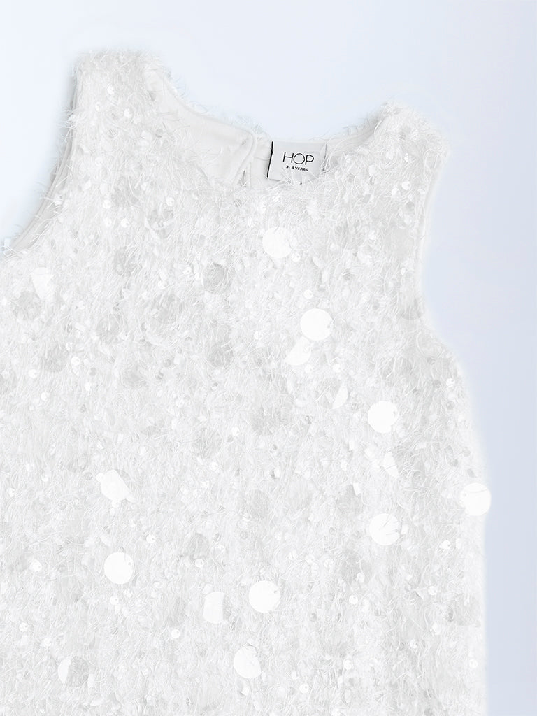 HOP Kids Girls White Embellished Party Dress