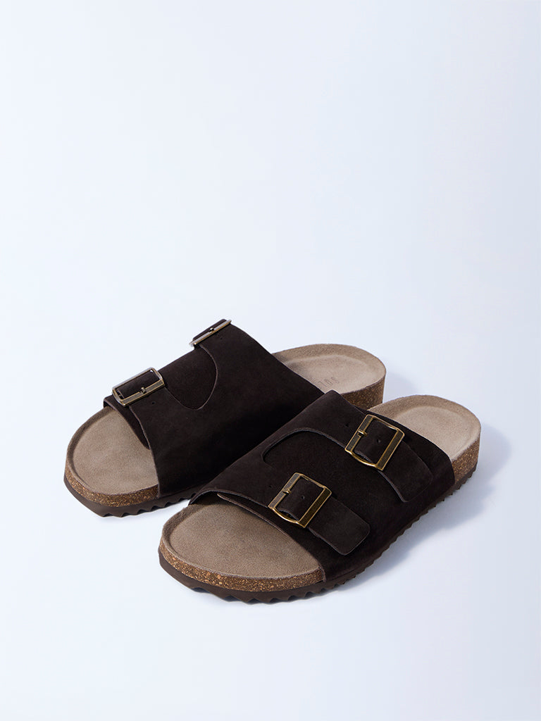 SOLEPLAY Brown Suede Buckle-Detail Leather Sandals