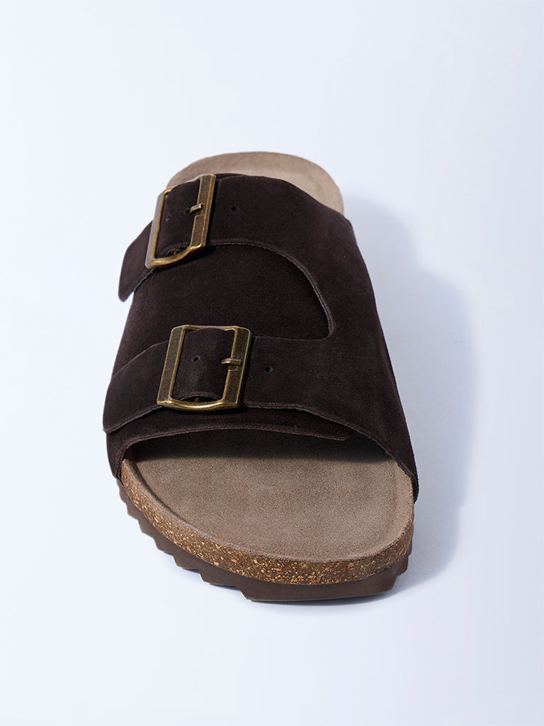 SOLEPLAY Brown Suede Buckle-Detail Leather Sandals