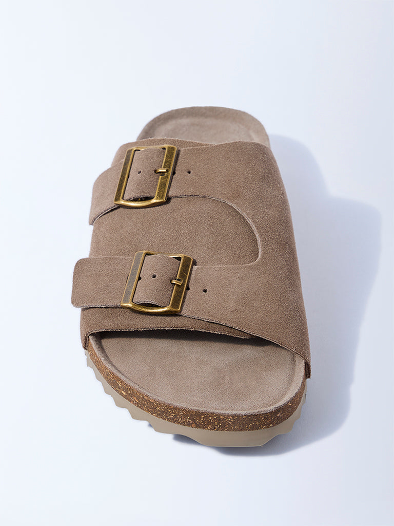 SOLEPLAY Taupe Buckle-Detail Suede Leather Sandals
