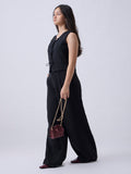 Girls Black Solid High-Rise Trousers