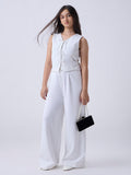 Girls White Solid High-Rise Trousers