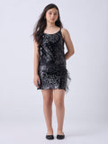 Girls Black Sequin Embellished Party Dress