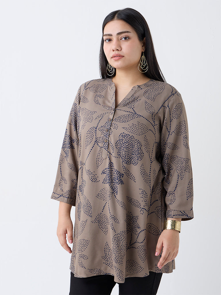 Diza Taupe Foliage Printed Tunic