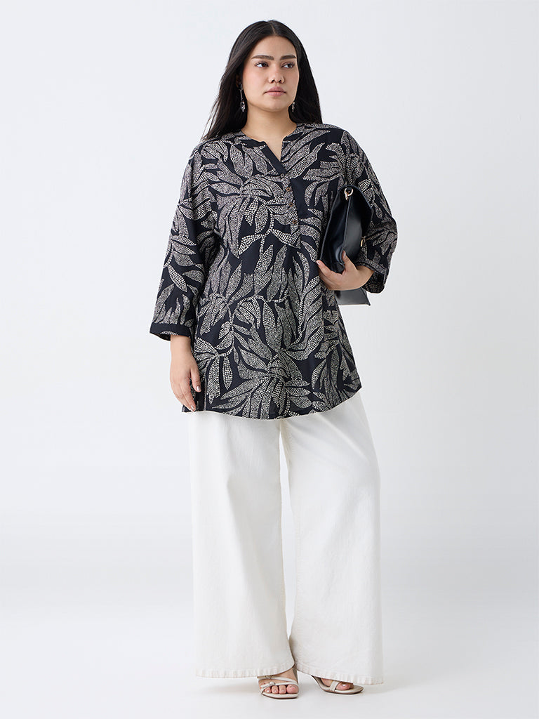 Diza Black Bandhani Leaf Design Tunic
