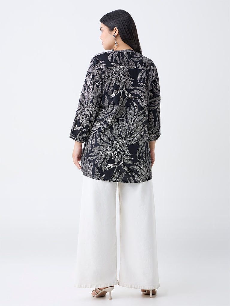 Diza Black Bandhani Leaf Design Tunic