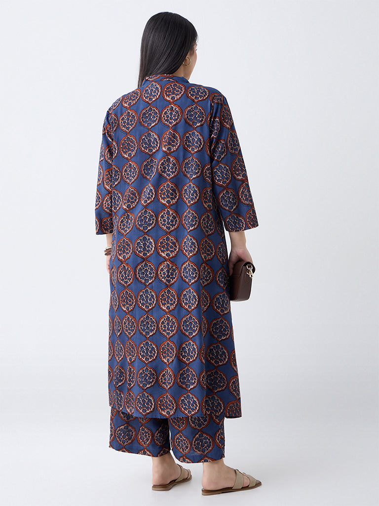 Diza Navy Printed A-Line Kurta