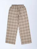 Girls Beige Check Pattern High-Rise Cotton Pyjamas