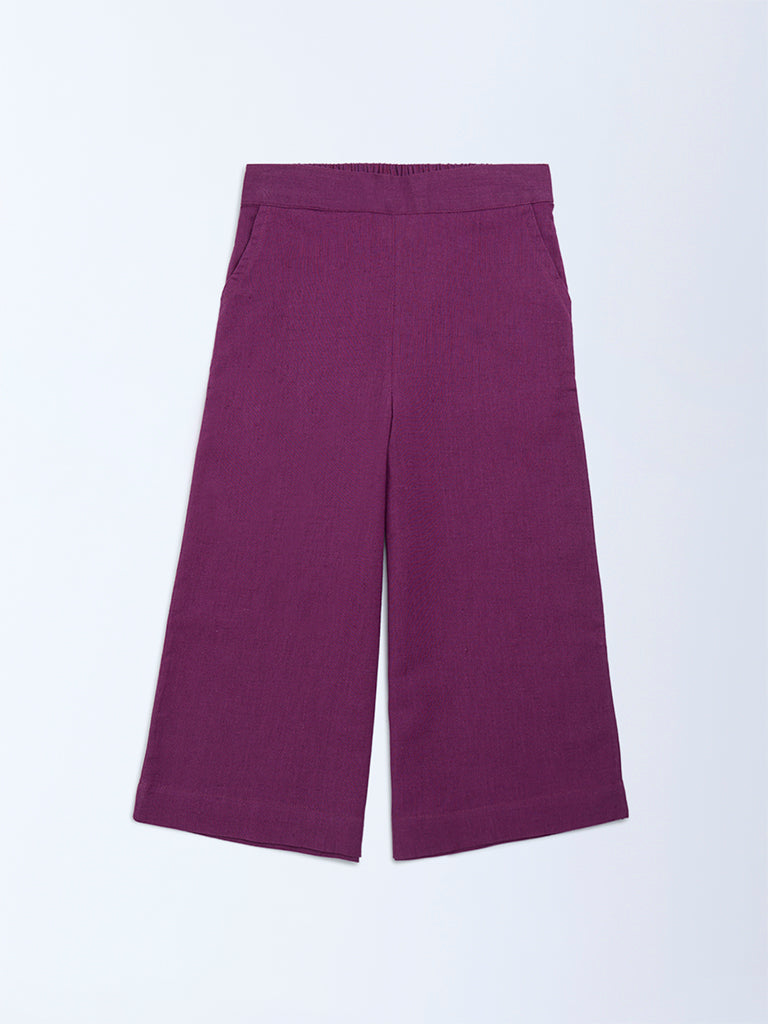 Utsa Kids Girls Purple Solid Cotton-Blend Pants (2-8 yrs)