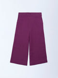 Utsa Kids Girls Purple Solid Cotton-Blend Pants (2-8 yrs)