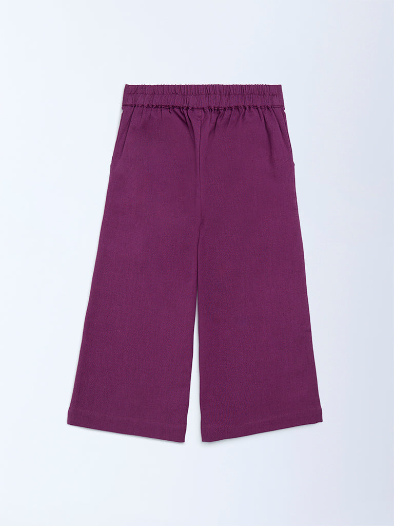 Utsa Kids Girls Purple Solid Cotton-Blend Pants (2-8 yrs)