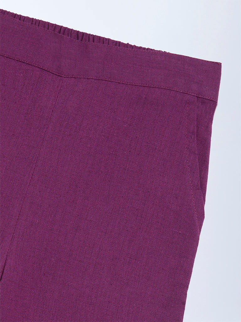 Utsa Kids Girls Purple Solid Cotton-Blend Pants (2-8 yrs)