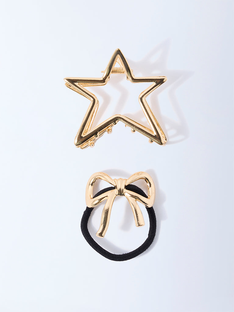 Studiowest Gold Bow Hair Tie and Star Clips - Pack of 2